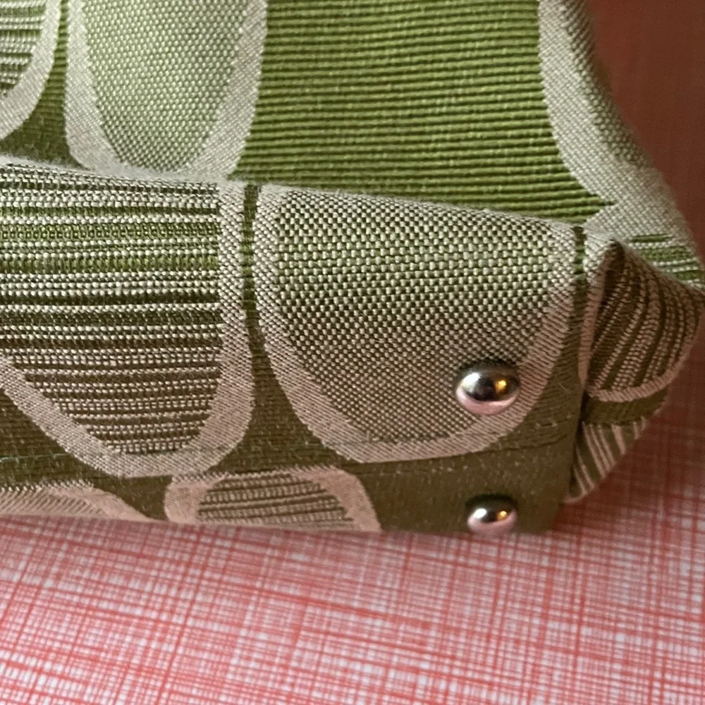 Refinery Green Osmosis Retro Patterned Trapezoid Shoulder Tote Bag Handmade - Picture 13 of 16